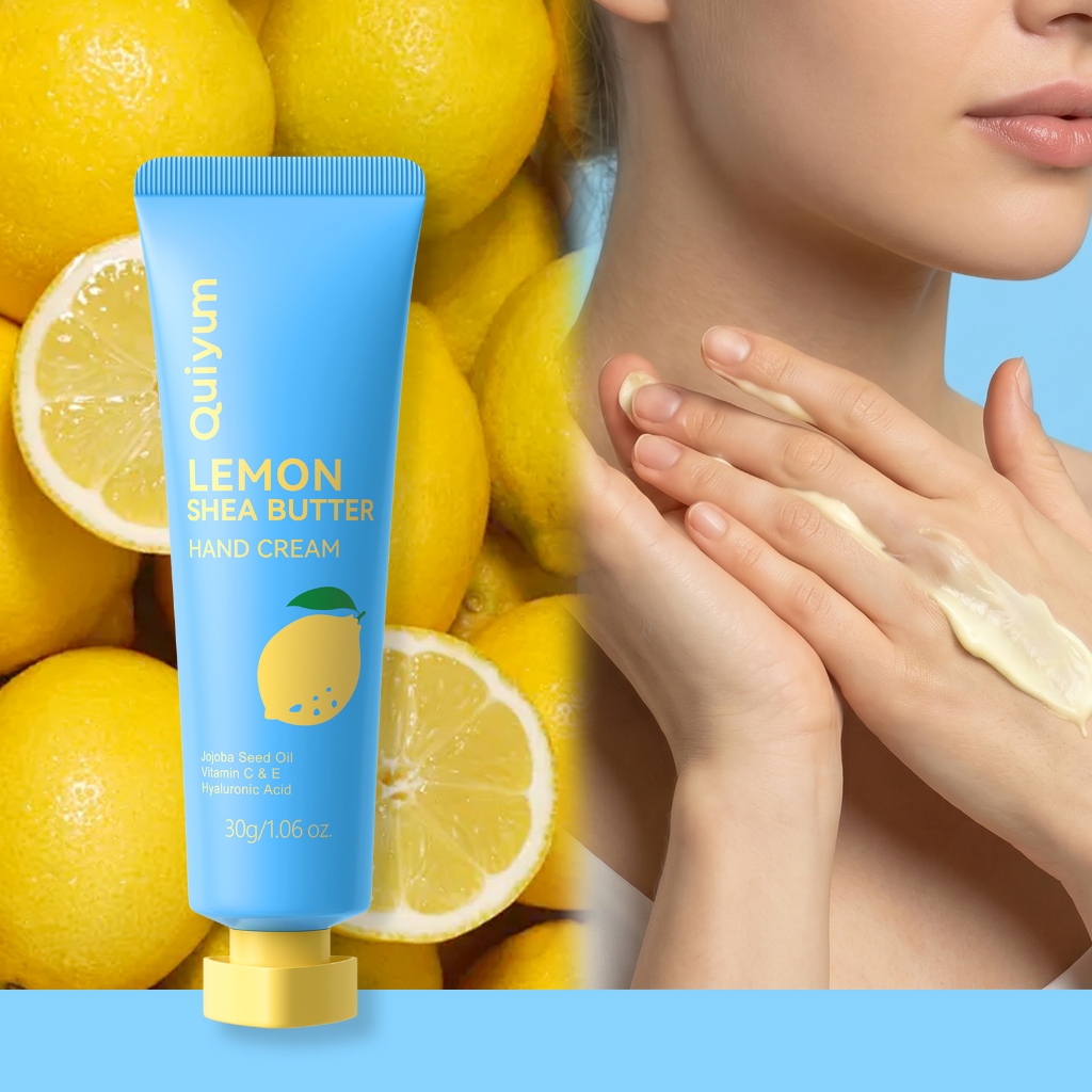 Creme Para As Mãos Com Manteiga De Karité E Limão QUIYUM 30g-Hidratação Profunda , Não Gorduroso , Iluminador Vitamina C