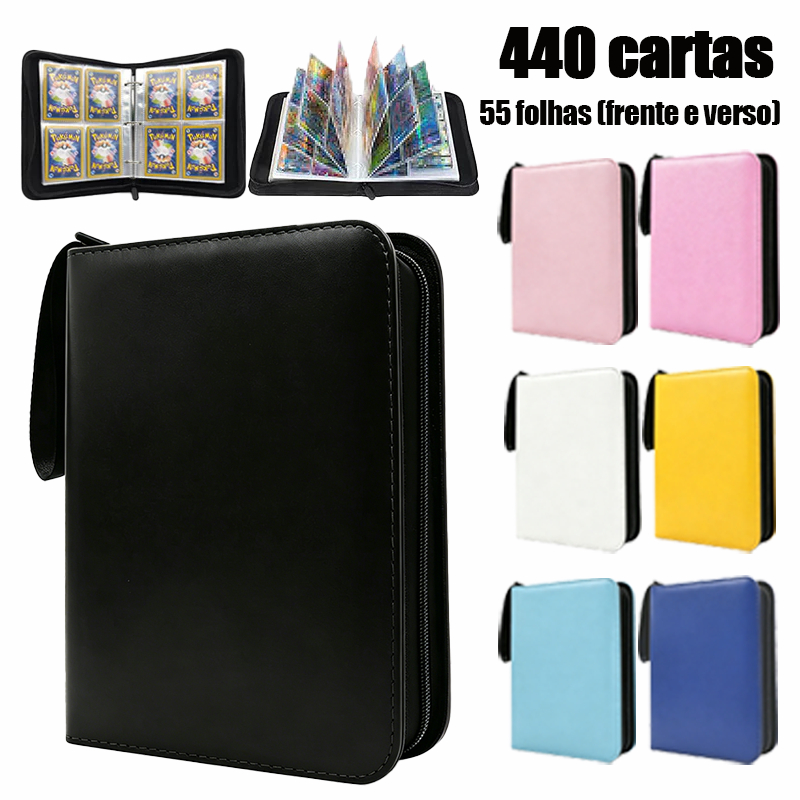 Pasta para cartas Pokémon, Magic e Yu-Gi-Oh, capacidade para 440 cartas, capa rígida com zíper