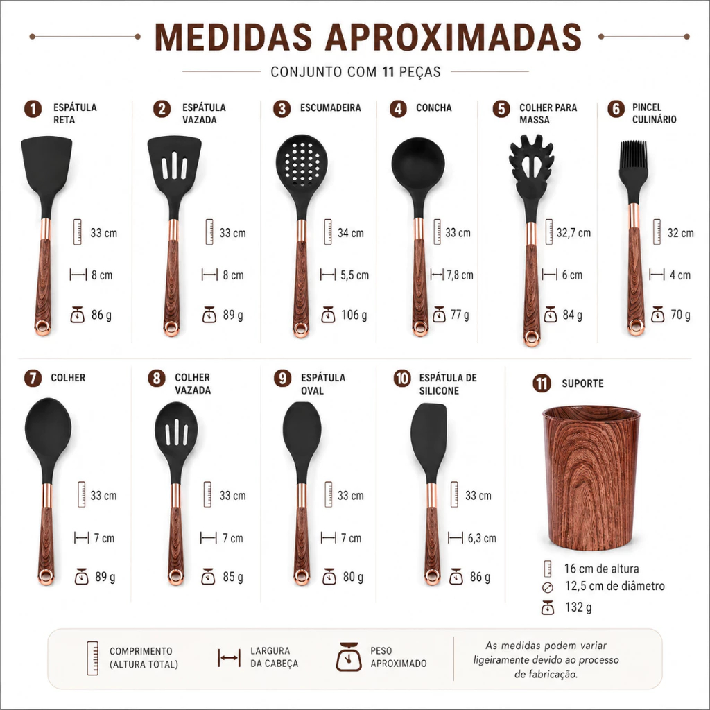 Utensílios de cozinha de grão de madeira de Silicone conjunto de 11 peças conjunto de espátula antiaderente Anti-escalda