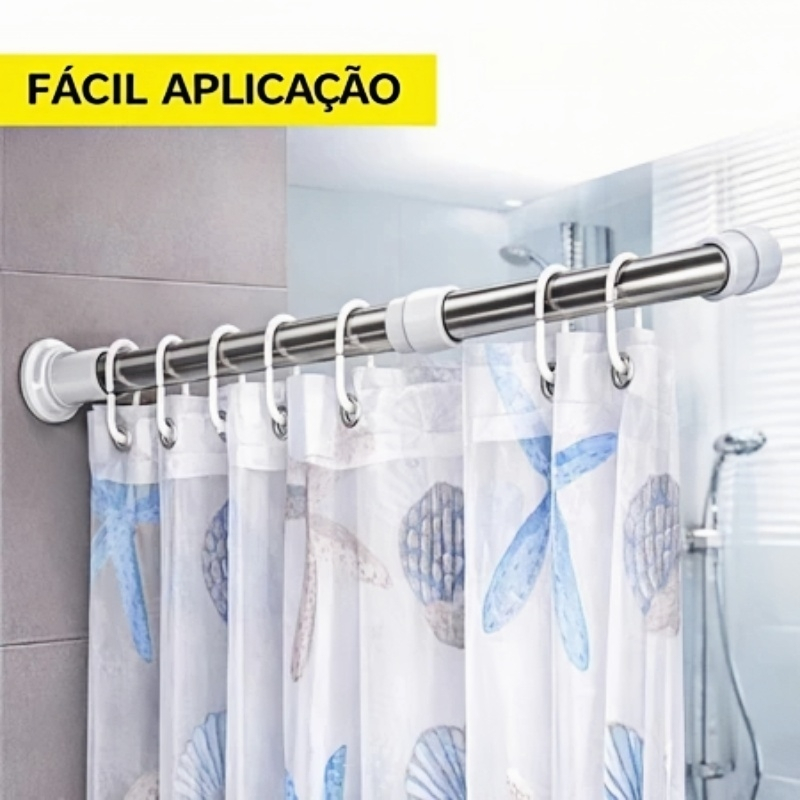 Varão Extensível Grande Em Inox Ajustável Suporte Resistente Bastão Porta Cortina De Box E Banheiro Multiuso-SSG1