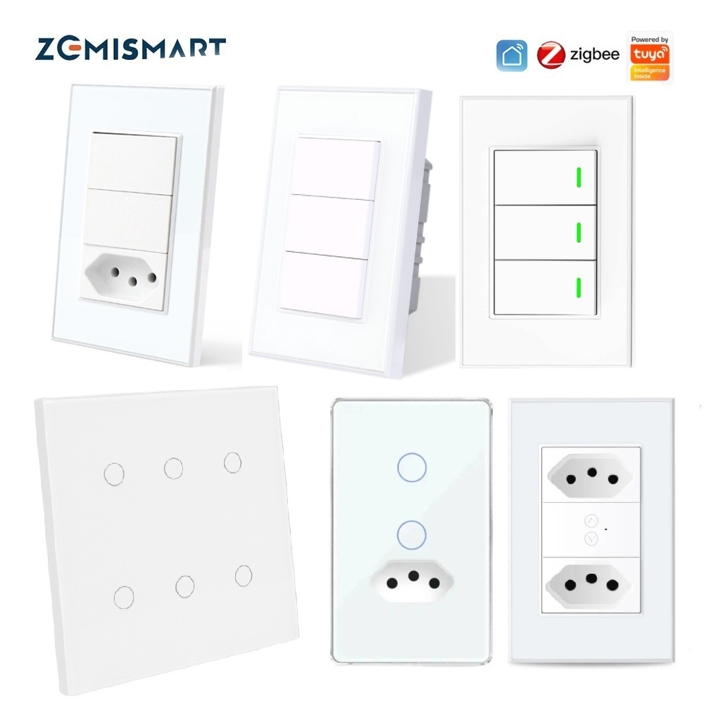 Zemismart Tuya Zigbee Tomada Inteligente Brasil E Interruptor De Luz 1/2/3/6 Gangues Alexa Google Casa Controle Voz 10A/