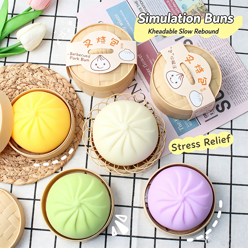 Viral TikTok Steamed Bun Squishy Fidget Toy , Soft Safe TPR Stress Relief Squeeze Ball , Anti-Ansiedade Sensory Para Cri