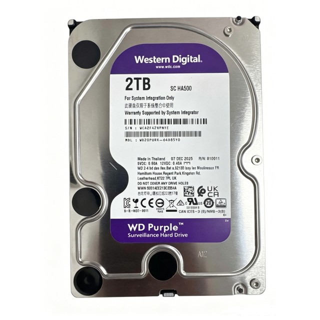 Novo WD Roxo 2TB Vigilância HDD WD20PURX 64M Cache SATA III 6.0 Gb/s 3.5 Alto-Falante CCTV NVR/DVR