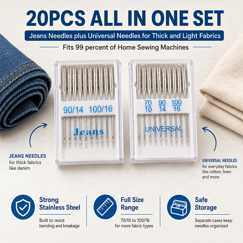 Máquina De Costura 20/40pcs Agulha Jeans/universal De Aço Inoxidável 70/10 90/14 100/16 Acessórios Para De Bricolagem