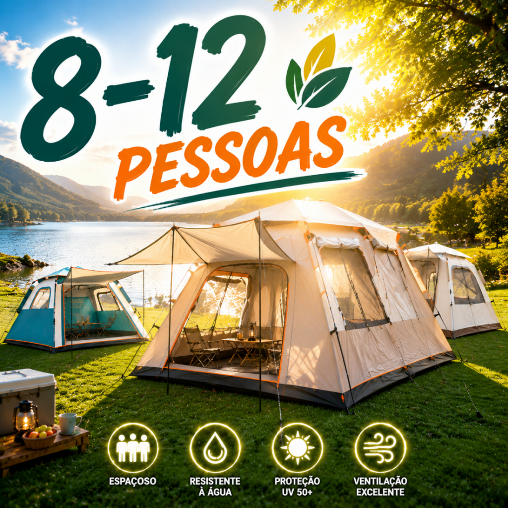 Barraca de Acampamento Automática 8-12 Pessoas à Prova D'água para Viagens ao Ar Livre Barraca Camping Familiar Grande