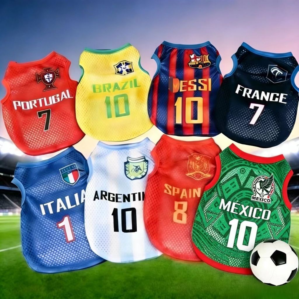 Colete De Malha De Futebol Da Copa Do Mundo , Roupas Respiráveis Para Animais De Estimação Casuais Moda Cães E Gatos