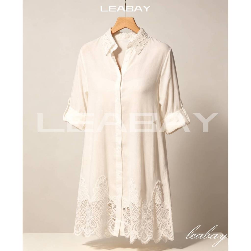Camisa de proteção solar, Saída de praia feminina de verão premium, simples e estilosa, com recorte e bainha em crochê.