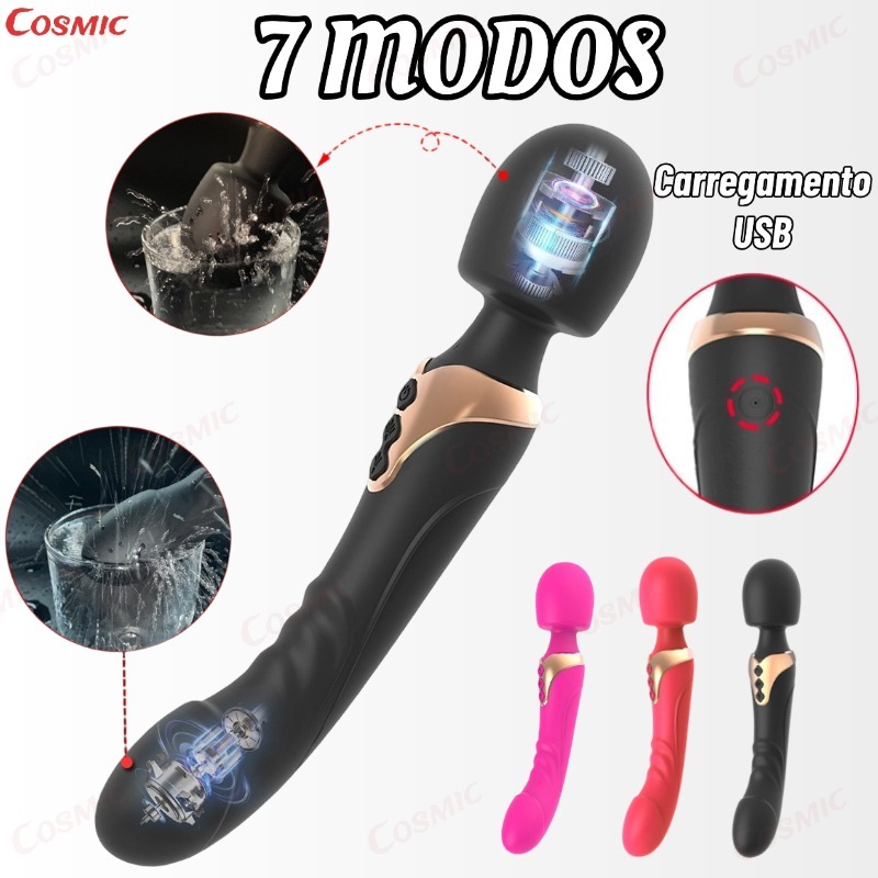 Vibrador Varinha mágica Luxo toque macio tamanho grande Vibrar 2 Pontos 7 modos de vibração e Recarregável-CO
