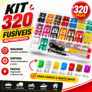 320 Peças Mini Fusível + Caneta de Teste Caixa de Fusíveis para Carro
