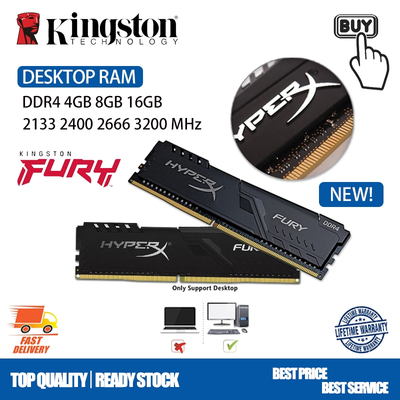 RAM De Mesa Kingston HyperX FURY DDR4 16/8/4GB 3200/2666/2400/2133MHz Memória 288pin Para Computador Desktop