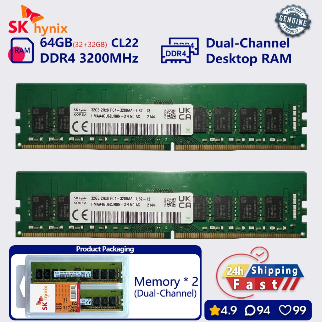 SK hynix 16GB 32GB 64GB DDR4 3200 mhz Memória De Canal Duplo desktop udimm PC4 25600u RAM