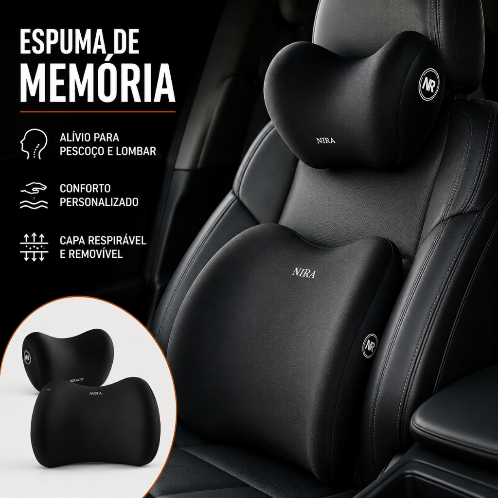 Conjunto de almofada lombar para encosto de cabeça de carro, suporte lombar, espuma de memória, travesseiro de pescoço