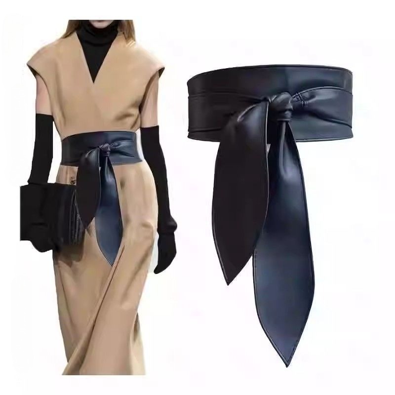 Cinto Largo De Couro Sintético Com Nó Multicolorido De Gravata Obi Para Vestidos E Estilo Casaco
