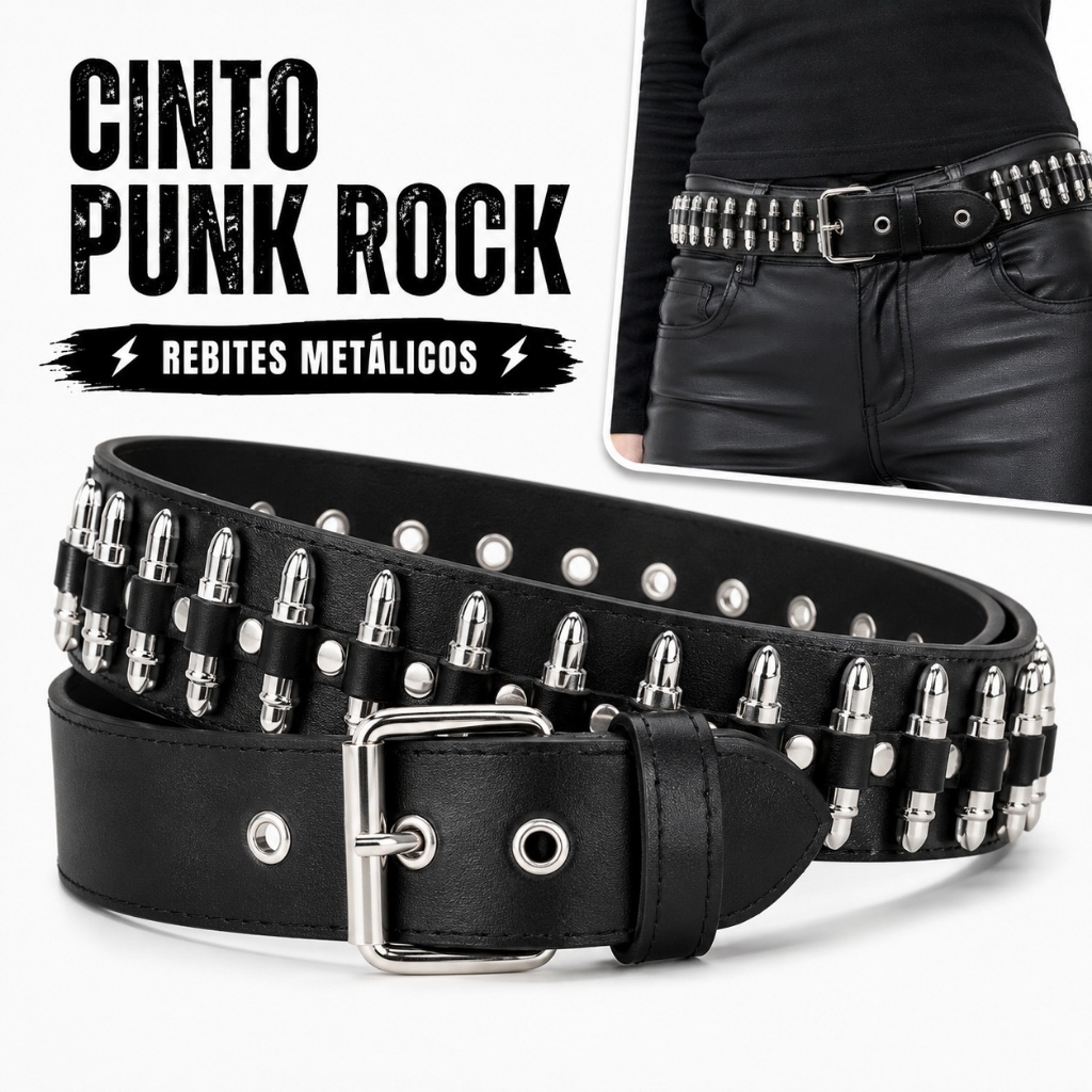 Cinto com Tachas Pretas Estilo Punk Rock gotico com Rebites com Pirâmide de Metalalicas para unissex 3 Fileiras