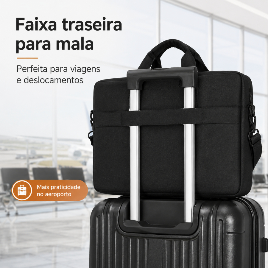 Maleta para Notebook 15,6" Preta em Tecido Oxford, Grande Capacidade com Alça de Mão e Tiracolo — imagem 2 de 2
