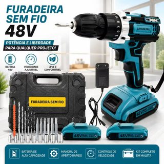 Parafusadeira Furadeira 48V Baterias Duplas Multifuncional Uso Doméstico Com Acessórios C…