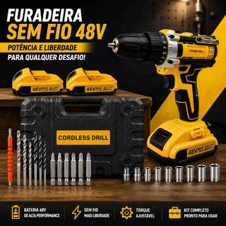 Parafusadeira Furadeira Sem Fio 48V - Carregador Bivolt 110/220V com 1 OU 2 Bateria e Mal…