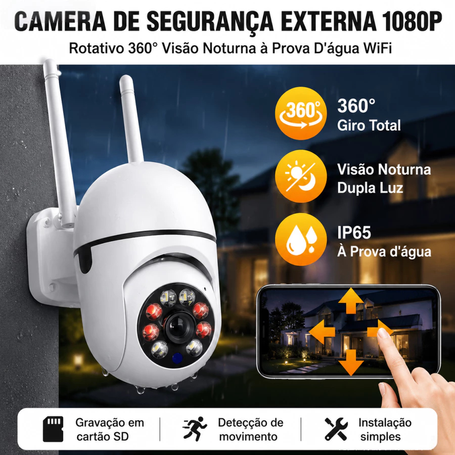 Câmera De Segurança WiFi À Prova D'água CCTV FHD De 360 Graus-Light Flash Vision Night Ip6 IR