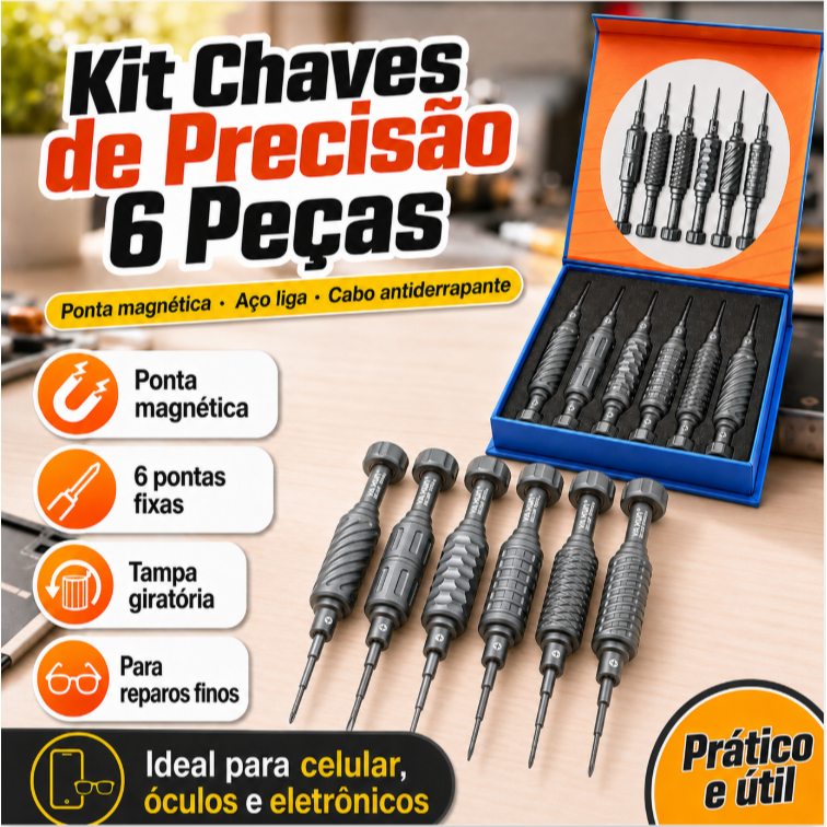 Kit 6 Chaves de Precisão Ponta Fixa Para Celular Óculos Notebook e Eletrônicos