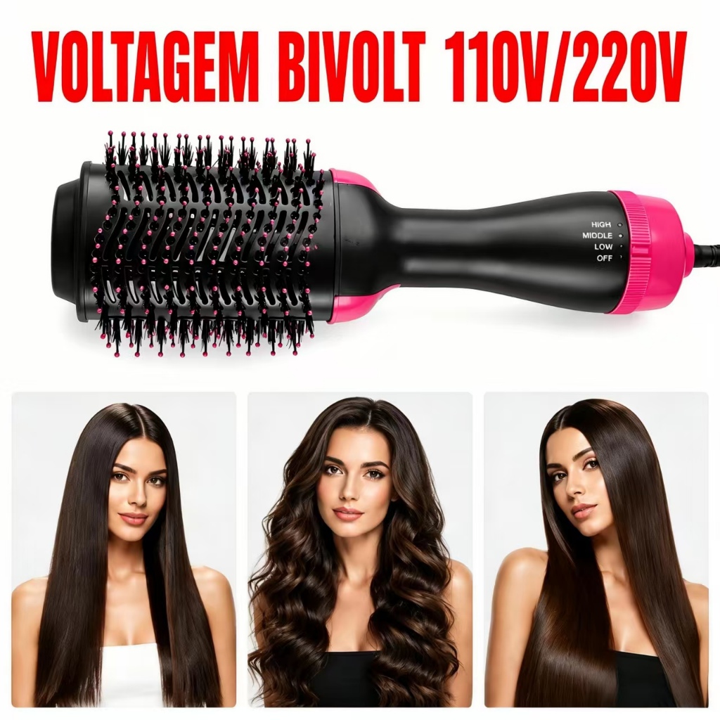 Escova Secadora 110/220v Alisador Elétrica Escova de ar quente Modeladores de cabelo Com 3 Em1 Hair