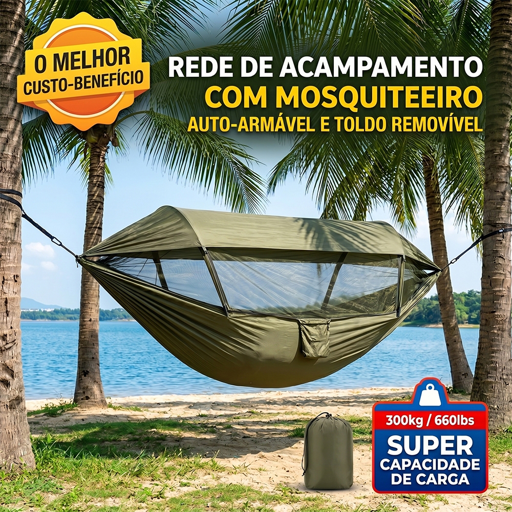 Tenda Rede camping De Descanso Suspensa Com Mosquiteiro E Toldo Removivel Pratica Para Acampamento Pesca Praia