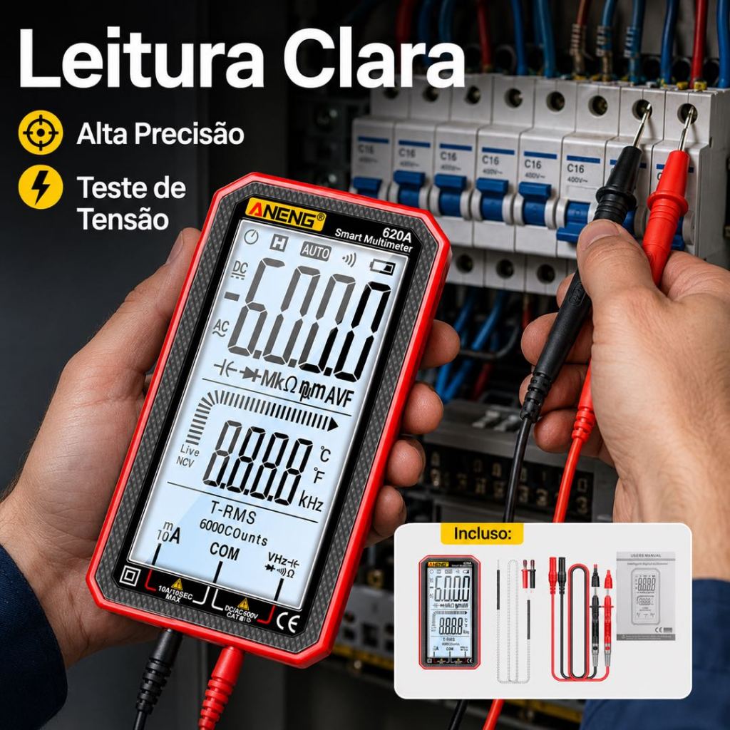 Multímetro Digital Inteligente Automático Teste de Tensão, Ohms e Diodo, Detector de Voltagem Portátil