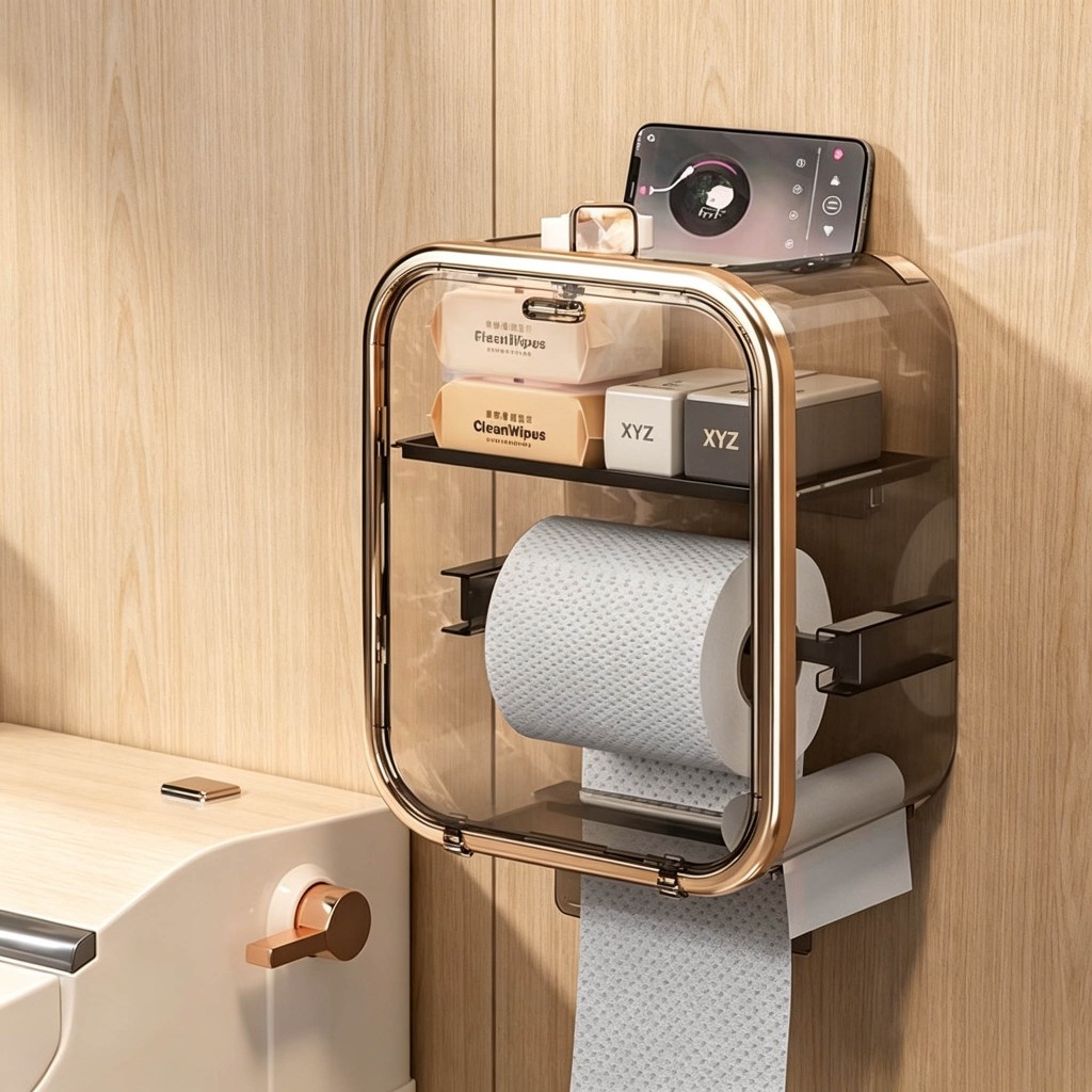 Porta Papel Higienico Parede Caixa Organizadora Haosin Rose Gold Suporte Banheiro Luxo Acrilico