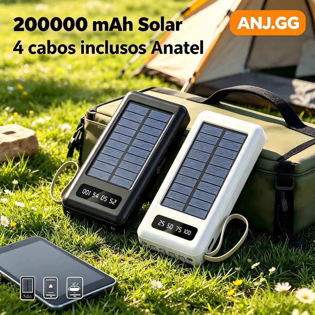 20.000mah Carregador Portátil Power Bank Solar 5 Em1 LED lanterna COM Saida 4 Cabos