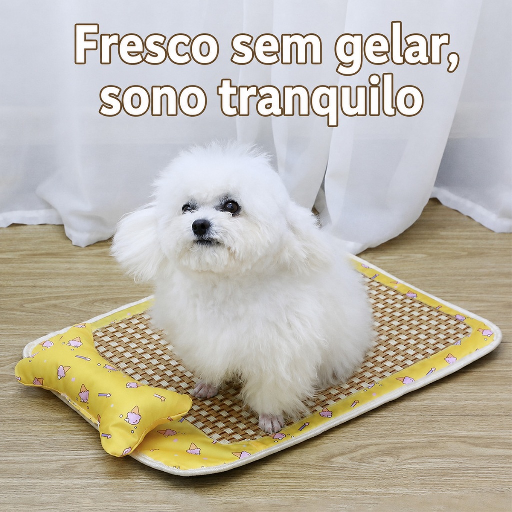 Tapete De Resfriamento Para Animais De Estimação De Vime De Verão Com Travesseiro Pequeno Correspondente , Almofada De C