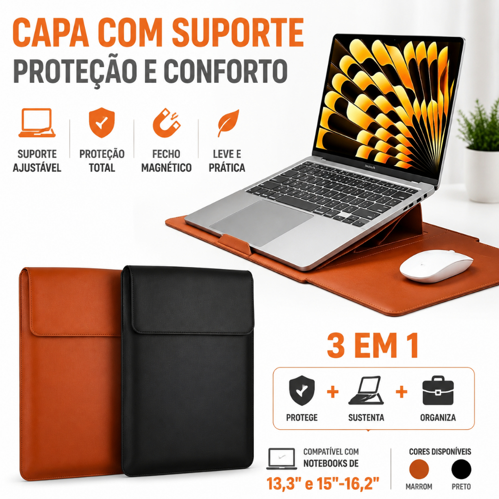 Capa‑Bolsa de Proteção em Couro PU Macio Compatível com MacBook Pro/Air nas Versões 13,3‑16,2 Polegadas