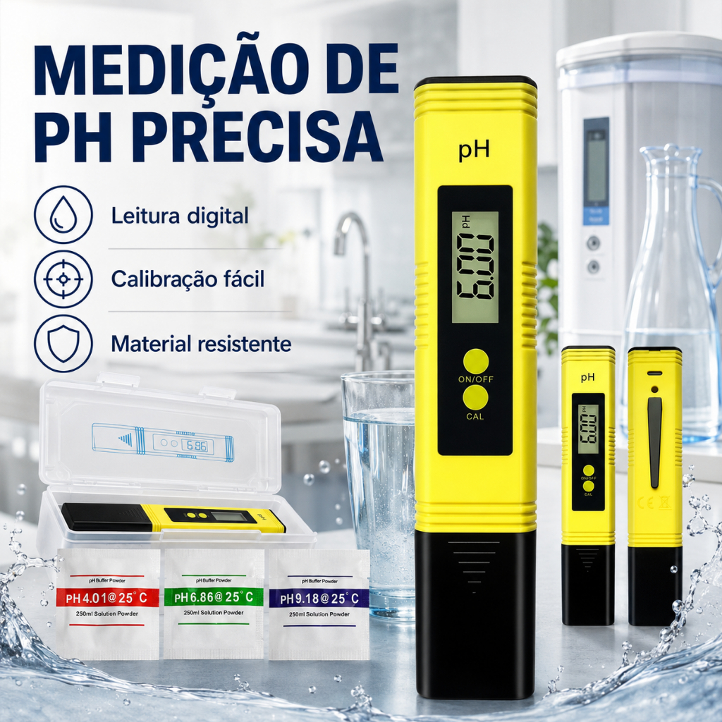Medidor De pH Com Display Digital Portátil , Calibração Automática , Presente , 3 Soluções