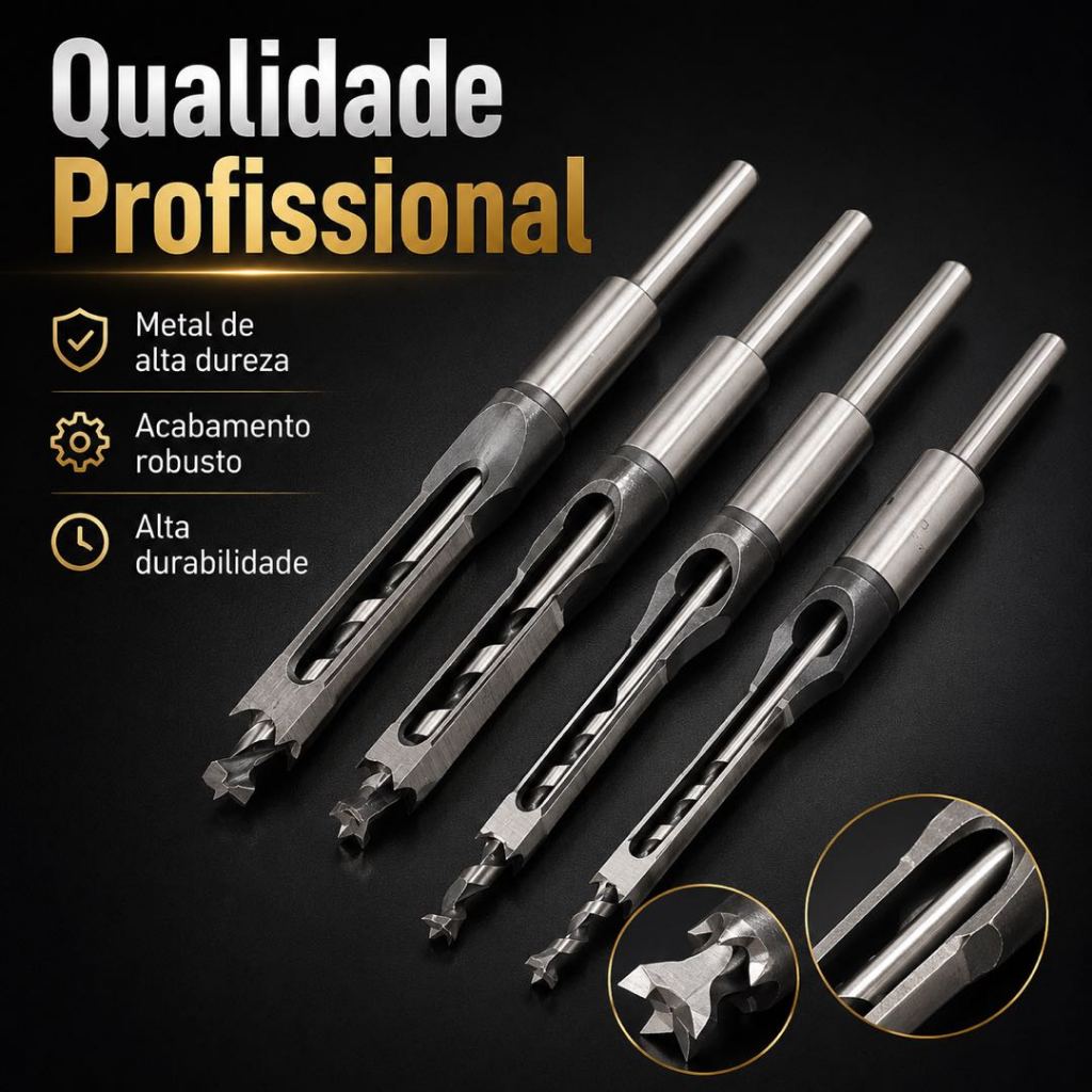 Brocas P/ Furo Quadrado Jogo 4 Peças 1/4 - 5/16 - 3/8 - 1/2