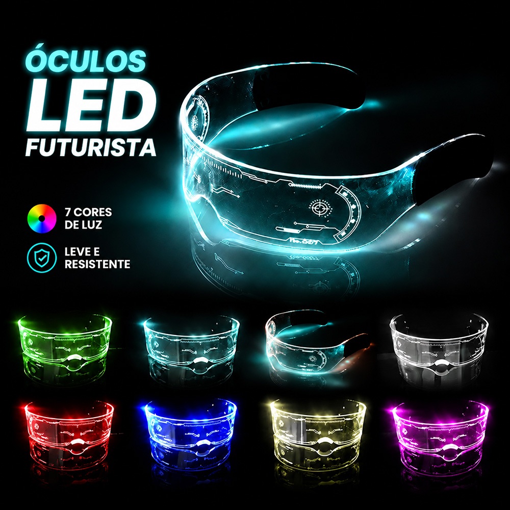 Óculos Luminosos Com Led Óculos Estilo Cyberpunk Para Festas Baladas Shows Eventos Noite Óculos Com Luzes