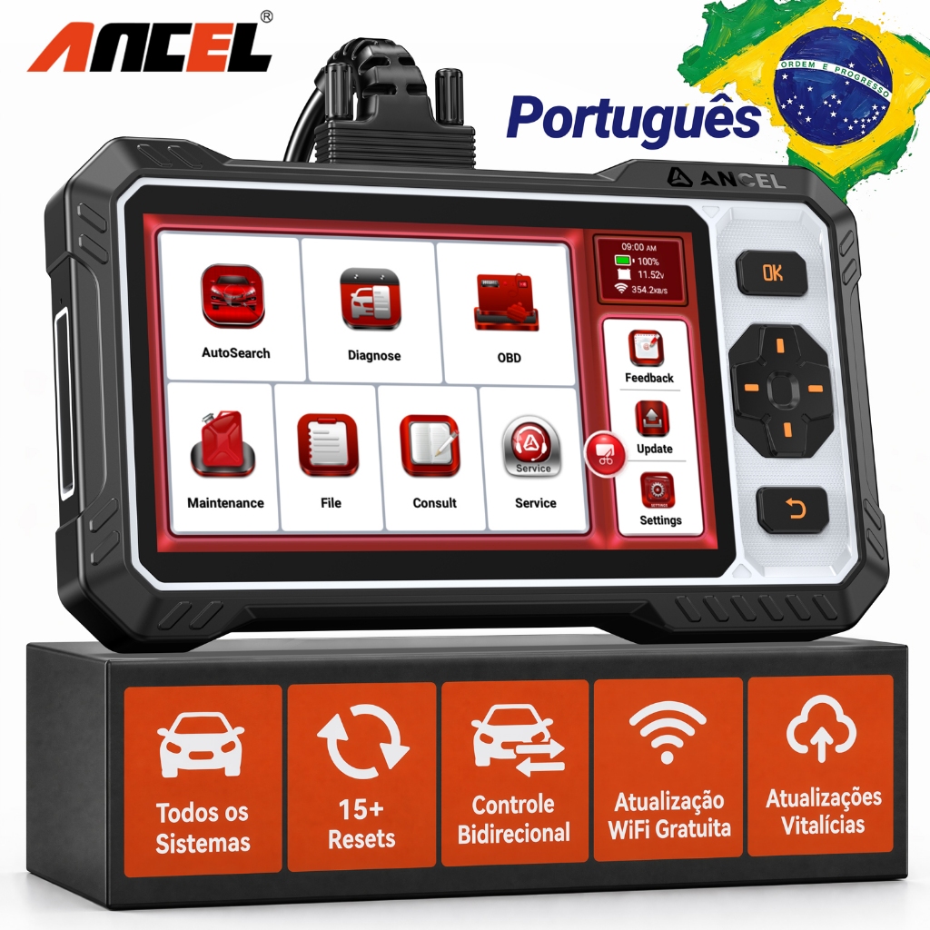 【Enviado do Brasil】Ancel FX6100 OBD2 Scanner Reinício A/F DPF Bidirecional Ferramenta de Diagnóstico Compatível com Onix