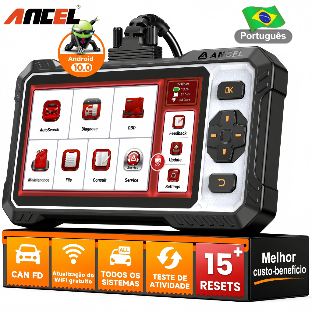 ANCEL FX6100 Scanner Automotivo em Português A/F Todos os Sistemas de Diagnóstico Óleo ABS SRS SAS