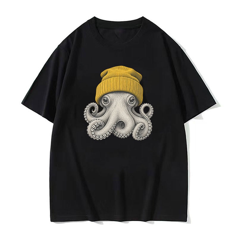 Polvo Camiseta Engraçado Bonito Gorro T Das Mulheres Dos Homens Oceano Animal Vintage Tshirts Casual Em Torno Do Pescoço