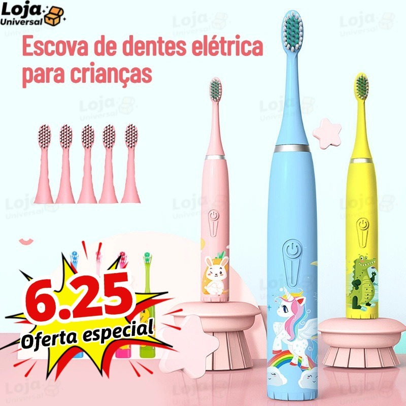 Escova Dental Elétrica Ultra-Sônica Para Crianças Acústica Onda Cabelos Suaves Dupla Face Limpa Cuidados Desenho animado