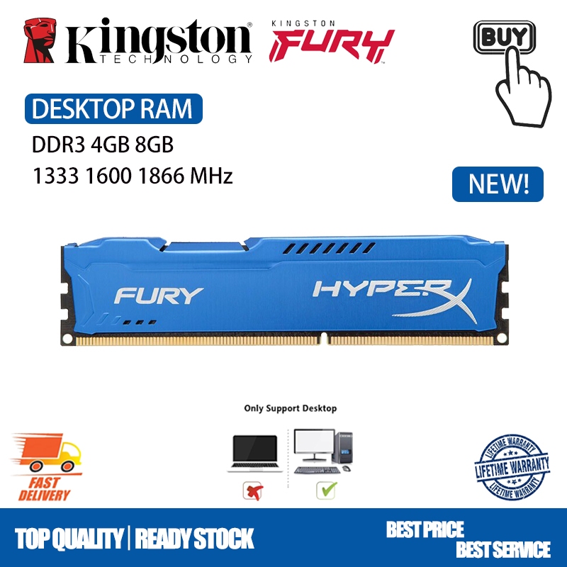 Memória De Desktop Kingston HyperX FURY DDR3 1.5V 4GB 8GB 1333MHz 1600Mhz 1866Mhz 240Pin DIMM PC3