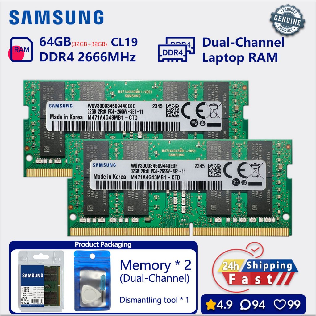 Samsung 16GB 32GB 64GB DDR4 2666 mhz Memória De Canal Duplo laptop SODIMM PC4 21300s RAM