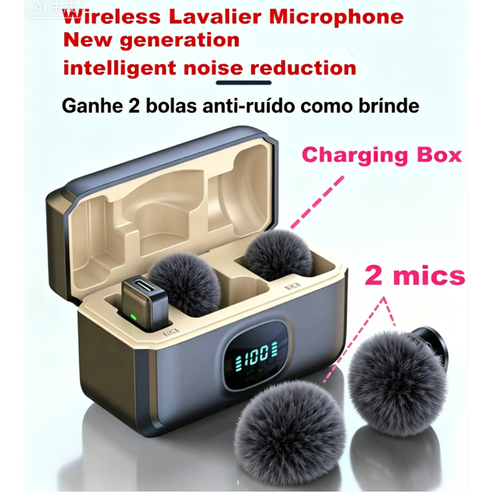 Mini Microfone sem fio De Lapela  mic pelo anti-vento Ruído Gravação de vídeo/TikTok/Vlog Para iPhone Android   Live