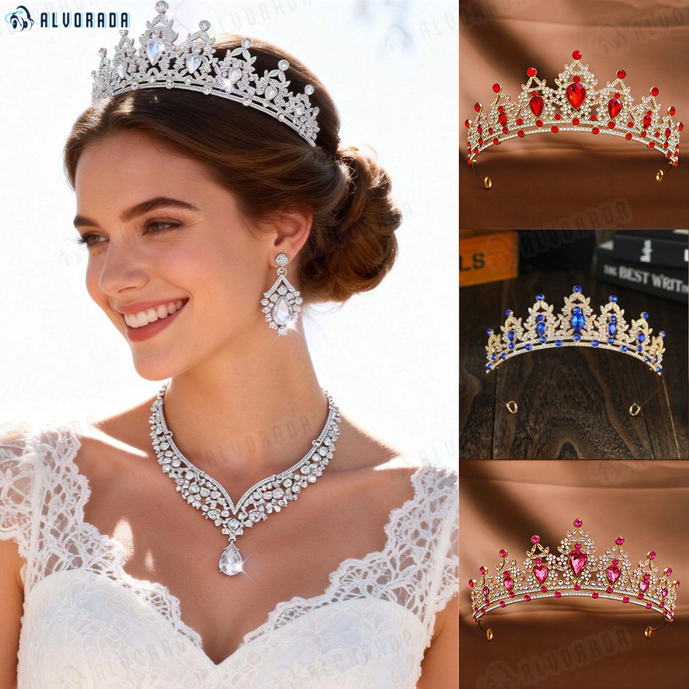 Tiaras Barroco para Noivas, Coroa de Casamento em Cristal Europeu, Arco de Cabelo em Liga Colorida para Noivas.-alv