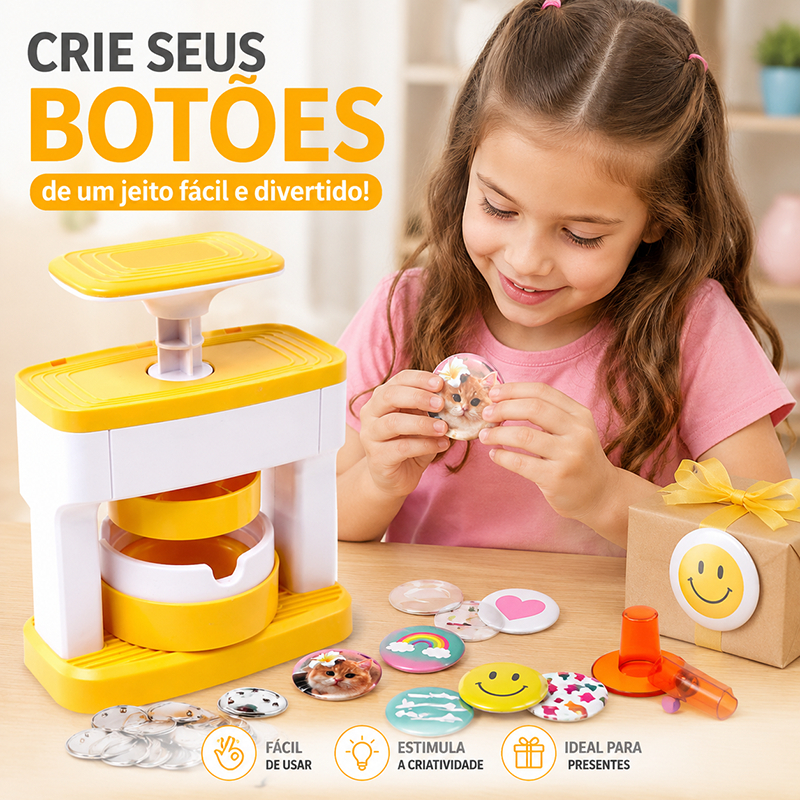 Máquina Infantil de Fazer Bottons DIY Crie bottons personalizados Criativa, Fácil de Usar Artesanato e Presentes