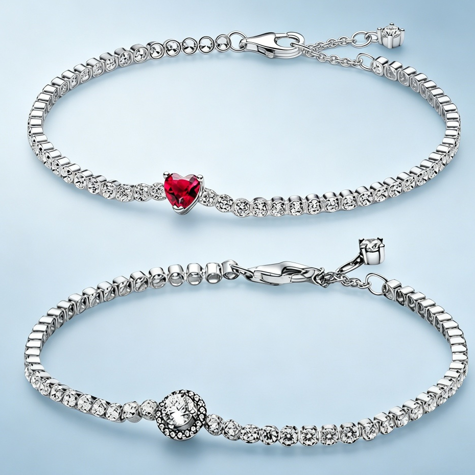 Pulseira feminina S925 Pavé Full Diamond, pulseira de coração vermelho brilhante, combinação requintada, presente de dia