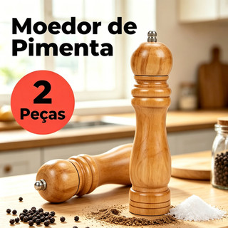 Moedor De Sal Pimenta Especiarias Em Madeira Premium 15 cm