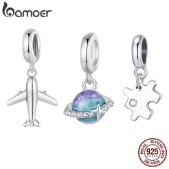 Bamoer Coleção de Charmes com Borboleta Avião Planeta em Vidro e Prata 925 para DIY