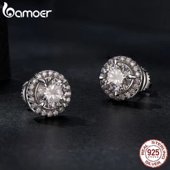 BAMOER 925 Prata Esterlina VVS1 D Cor 1ct Brincos Moissanita Stud Testados Por Instrumentos 100 % Genuínos Com Certificado
