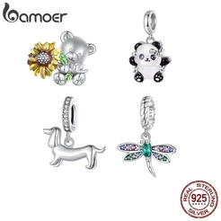 Bamoer 925 Sterling Silver Animal Pendant Coleção Urso/Cão/Libélula De Prata Pulseira De Faça-Você-Mesmo SCC2561