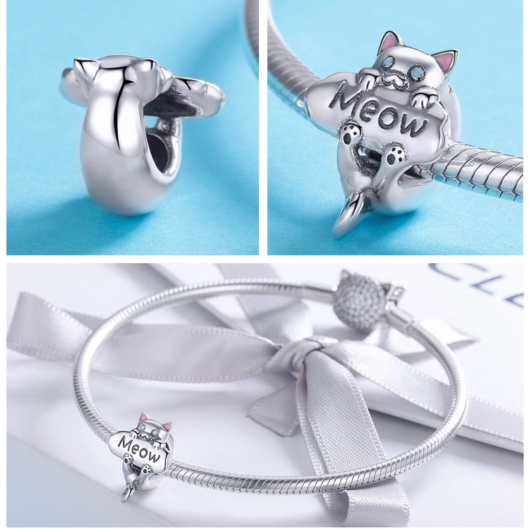 Bamoer 925 Prata 9 Estilo Gato Em Forma De Presentes De Moda Para Acessórios De Pulseira diy BSC208 · foto 2