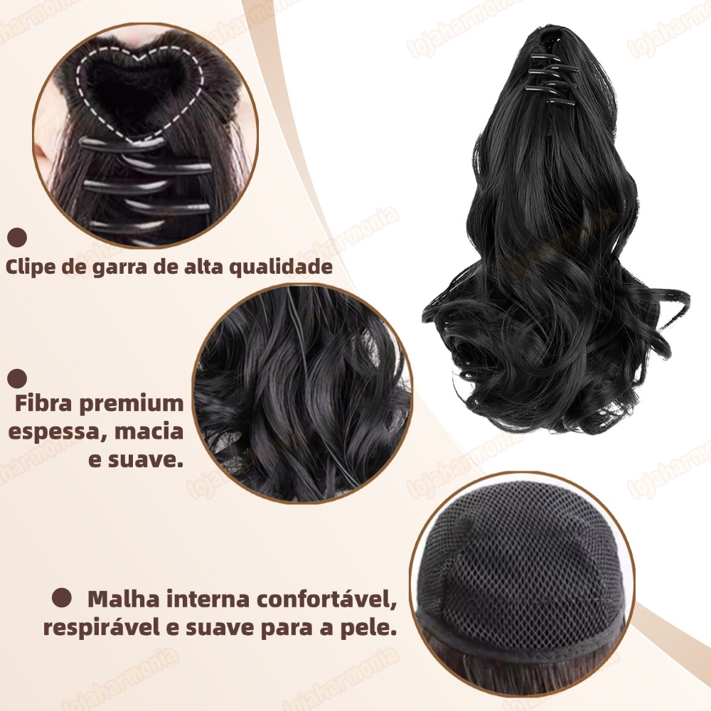 Extensão De Rabo De Cavalo Longo E Encaracolado – Peruca De Grampo De Cabelo Com Cordão Macio Para Mulheres Estilo Segur