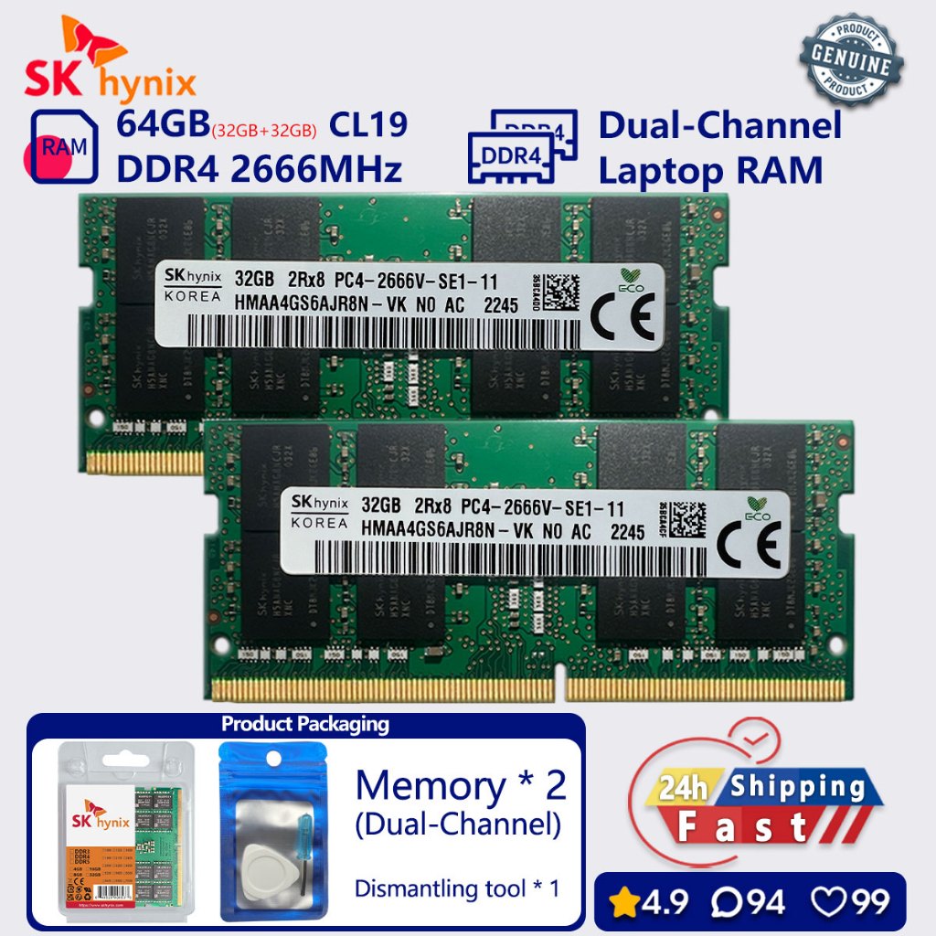 SK hynix 16GB 32GB 64GB DDR4 2666 mhz Memória De Canal Duplo laptop SODIMM PC4 21300s RAM